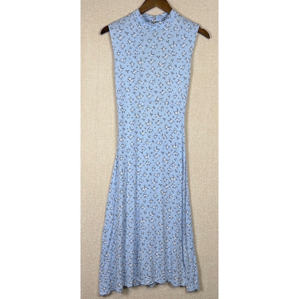 PrettyLittleThing Dress Size 6 Blue Floral Mock Neck Open Back Midi Dress Summer